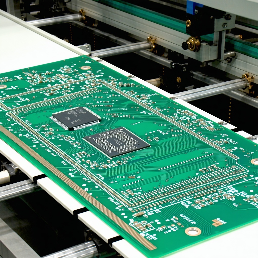 Image of a pcb in a conveyor belt at a factory-1 Image of a pcb in a conveyor belt at a factory-1